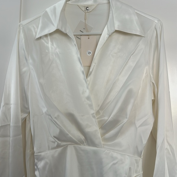 NWT Commense White Satin Long Sleeve Dress XS - Picture 2 of 7